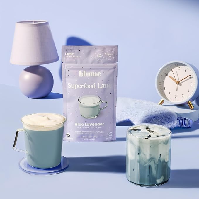 Blume Superfoods Latte - Blue Lavender Powder with Blue Spirulina and Coconut Milk Caffeine Free Low-Sugar Organic Keto Friendly Vegan supports sleep and calmness Lavender Latte- 25 Servings
