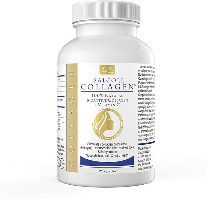 Salcoll Pure Marine Collagen Skin Capsules (120 Count) – Anti-Aging Supplement for Women &amp Men Boosts Collagen Reduces Wrinkles Supports Skin Hair &amp Nails with Hydration &amp Nourishment