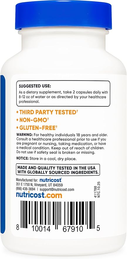 Nutricost Alpha GPC 600mg 120 Vegetarian Capsules - Non-GMO and Gluten Free 300mg Per Capsule