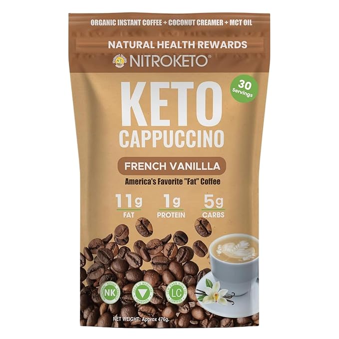Keto Cappuccino - French Vanilla Coconut Cream - Keto Instant Coffee Mix with MCT Oil - Low Carb/High Fat Organic Coffee Supports Ketosis - Energy - No Sugar - Made in USA – 28 Servings