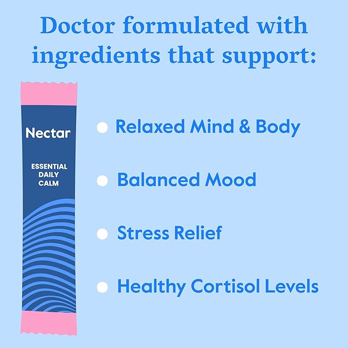Nectar Calm Magnesium Glycinate Drink Mix - Sugar Free &amp Zero Calorie - with Organic Ashwagandha Vitamin D L-Theanine Hydrating Electrolytes - Relax Focus &amp Calm (Cherry Pomegranate 30 Sti