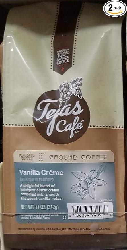 Tejas Cafe Vanilla Creme Ground Coffee 11 oz (Pack of 2)