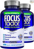 Focus Factor Adults Extra Strength 120 Count - Brain Supplement for Memory Concentration and Focus - Complete Multivitamin with DMAE Vitamin D DHA - Trusted Health Vitamins (Pack of 2)