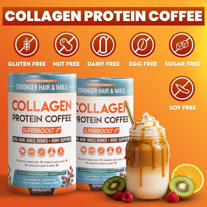 Collagen Peptides Coffee Powder for Weight Loss – Supports Digestion Bloating Energy &amp Focus Fat Burning Joint Skin Hair &amp Nails – High-Protein for Women &amp Men (60 Servings)