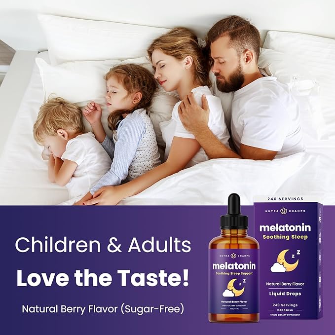 NutraChamps Liquid Melatonin Drops 480 Servings Sugar Free Kids Melatonin Liquid Sleep Aid Supplement Vegan &amp Non-GMO Natural Berry Flavor Melatonin 1 mg Drops
