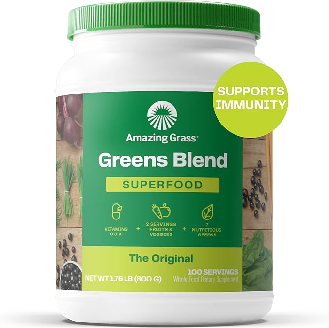 Amazing Grass Greens Superfood Blend with Organic Spirulina Digestive Enzymes - 100 Servings &amp Orgain Hydrolyzed Collagen Peptides Powder 20g Grass Fed Collagen - Hair Skin Nail &amp Joint