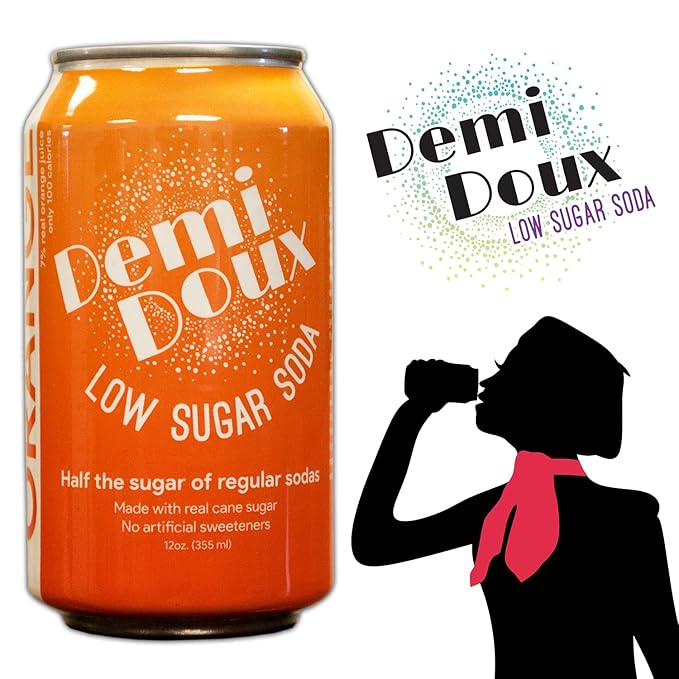 Demi Doux Low Sugar Soda - Low Sugar Soft Drink No Artificial Sweeteners (Orange 16-pack)