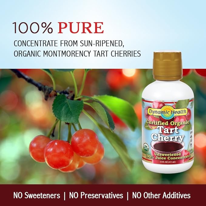 Dynamic Health 100% Pure Organic Certified Tart Cherry Juice Concentrate 16-Ounce (Packaging May Vary)