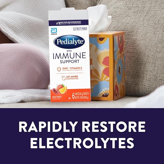 Pedialyte with Immune Support Electrolyte Drink Powder with Vitamin C and Zinc Advanced Hydration Variety Pack: Fruit Punch and Mixed Berry 24 Powder Packets