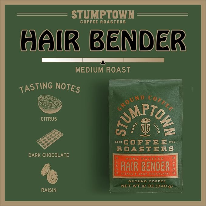 Stumptown Coffee Roasters Medium Roast Ground Coffee - Hair Bender 12 Ounce Bag Flavor Notes of Citrus and Dark Chocolate (Pack of 3)