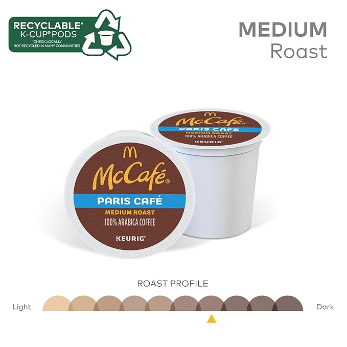 McCafe Paris Café Single Serve Coffee Keurig K-Cup Pods Medium Roast Coffee 60 Count (6 Packs of 10)