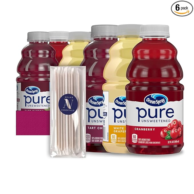 Ocean Spray - Lavinia Essentials Bundle: Collection 6- Pack Unsweetened 100% Pure Juice 2 Tart Cherry + 2 White Grapefruit + 2 Cranberry 32 Fl oz Plastic Bottles + 1 Utility Prop