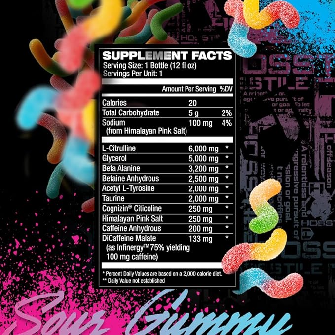 HOSSTILE Hosstility RTD Pre-Workout – Ready to Drink Pre Workout for Energy Focus Pump &amp Hydration All-in-One Formula for Performance Sour Gummy 12 Servings