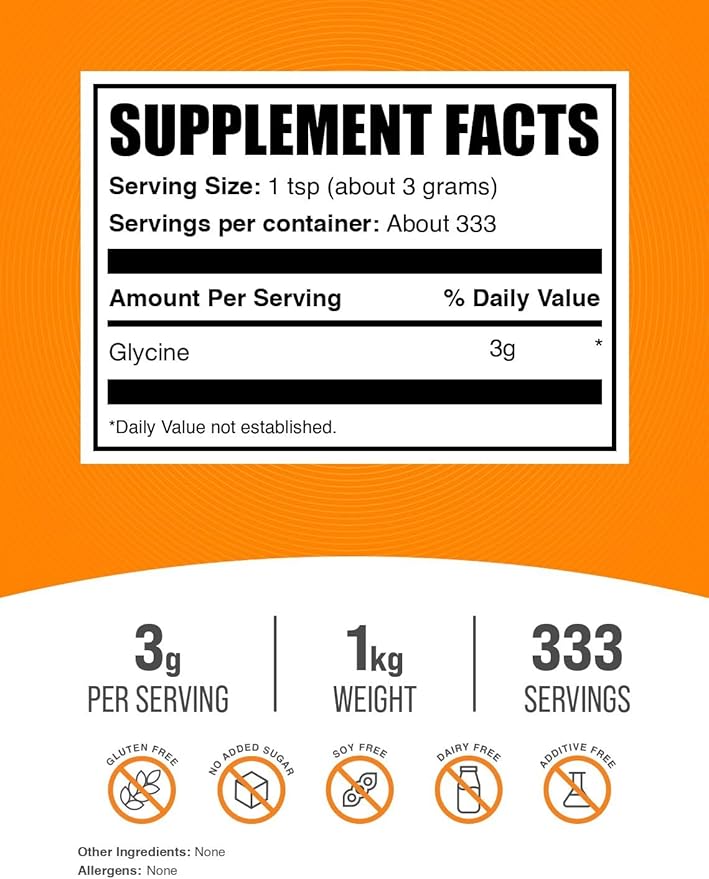 BulkSupplements.com Glycine Powder - Glycine Supplements Amino Acid Supplement - Unflavored &amp Gluten Free 3g per Serving 1kg (2.2 lbs) (Pack of 1)