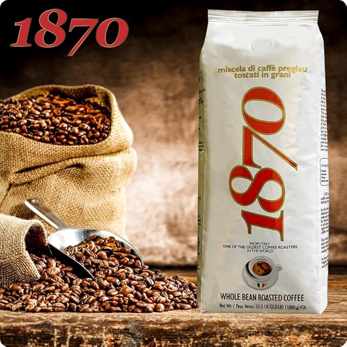 1870 by Caffè Barbera: Hesperia Premium Whole Bean Roasted Coffee 4 Bean Blend from Indonesia and Brazil Roasted in Italy by a Single Family over 150 years and 6 Generations (since 1870) 2.2lb / 1k