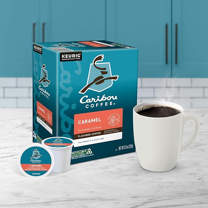 Caribou Coffee Caramel Flavored Coffee Single Serve Keurig K-Cup Pods Medium Roast Coffee 96-Count Box (Pack of 4)