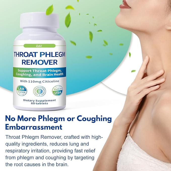 QUBIT Throat Phlegm Support – Fast Relief for Throat Phlegm &amp Coughing – Citicoline Supplement for Mental Clarity Respiratory &amp Brain Health – Non-GMO Gluten-Free 60 Tablets