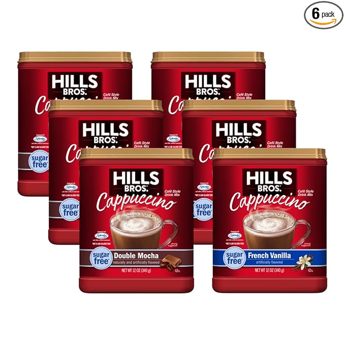 Hills Bros Cappuccino Sugar Free Double Mocha &amp French Vanilla 12OZ (3ea) (Variety Pack)