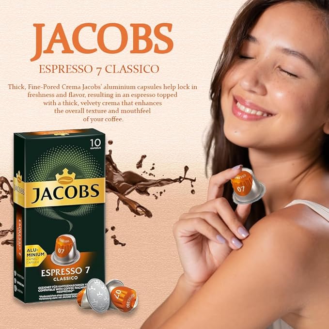 Jacobs Espresso 7 Classico 10x10 CAPSULES Coffee Capsules Compatible with (057 USD/1 CAP)