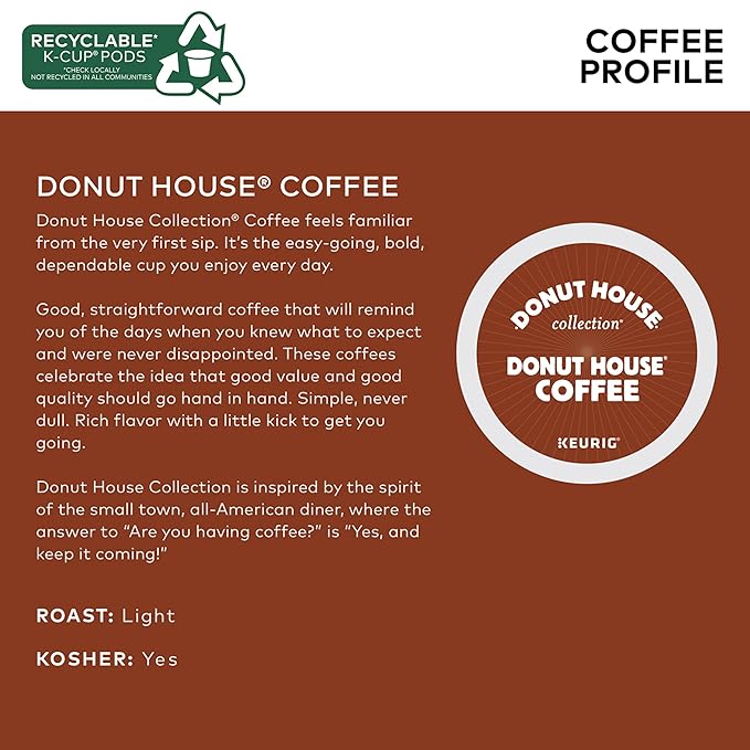 Donut House Collection Donut House Coffee Single-Serve Keurig K-Cup Pods Light Roast 48 Count (2 Boxes of 24 Pods)