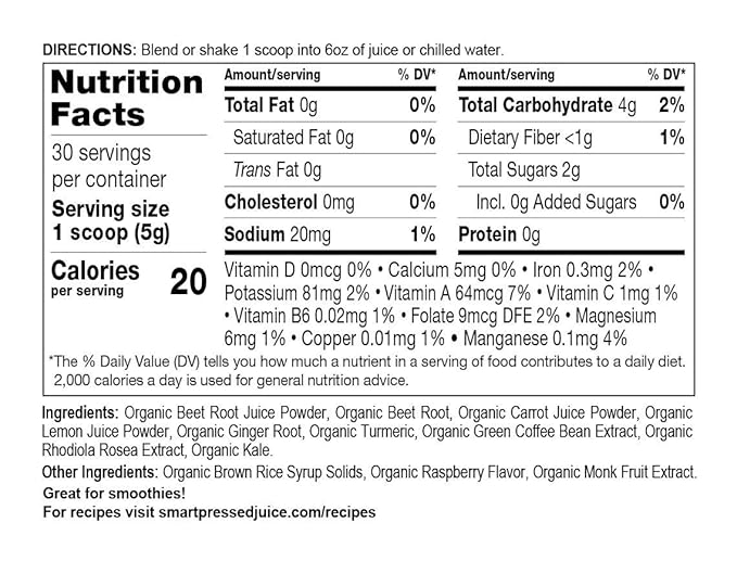 Smart Pressed Juice Revive Beets &amp Roots | Healthy Pre-Workout Substitute &amp Energy Boost with Nitric Oxide | Turmeric Ginger Carrots Rhodiola Lemon &amp Kale | USDA Organic &amp Made in