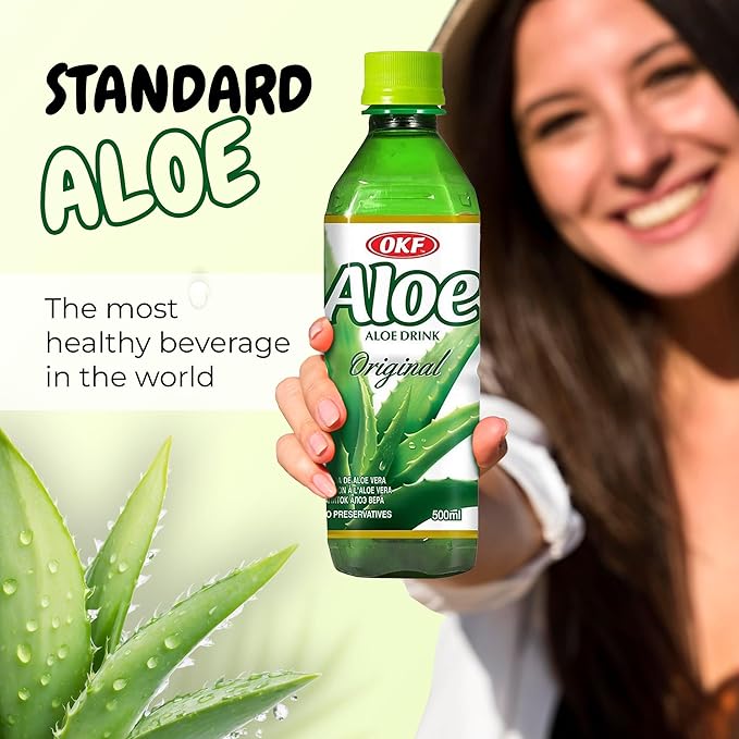 OKF Aloe Vera Drink Juice with Pure Aloe Pulp Variety 16.9 oz. (Original Pack of 20) Plant Based Drink Korean drinks