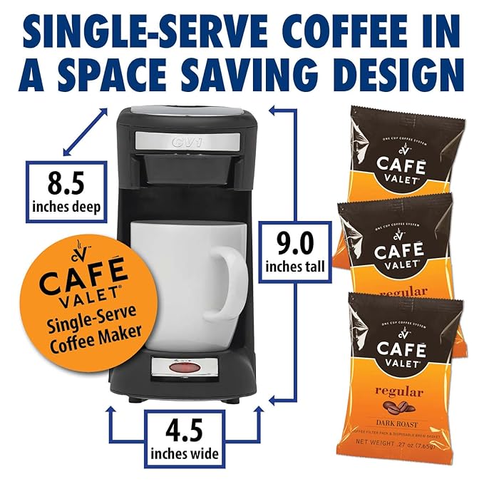 Café Valet Regular Dark Roast Single Serve Coffee Packets – 84 Count – For Use with Café Valet Single Serve Cofee Makers – Disposable Brew Basket &amp Cofee Pack