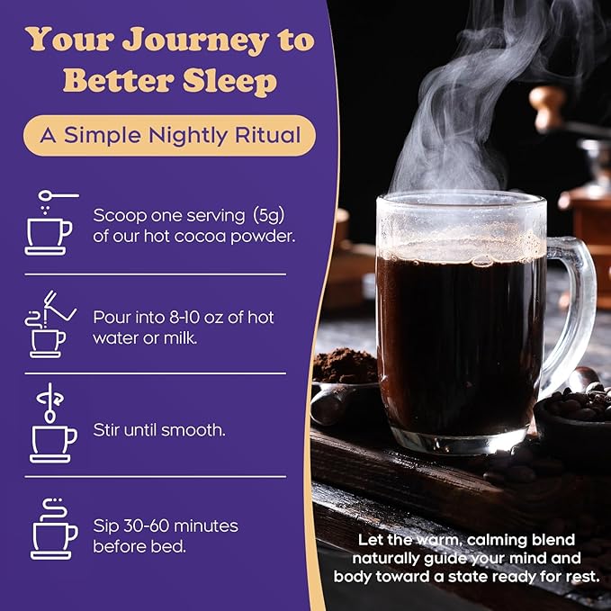 MoonJuicy Nighttime Sleep Hot Cocoa Mix for Adults - Natural Magnesium for Sleep &amp Melatonin-Free Aid Powder with L-Theanine Chamomile - Calming Hot Chocolate (30 Servings).