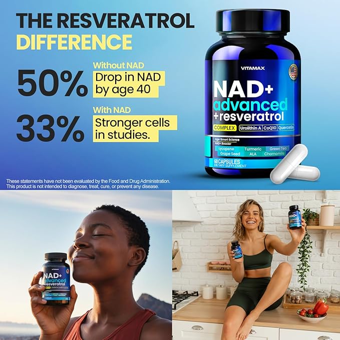 Liposomal NAD+ Supplement Extra Strength | Urolithin A Resveratrol CoQ10 - Women &amp Men - ALA Green Tea Quercetin Lycopene | High Purity Energy &amp Regeneration - Made in USA – 60ct