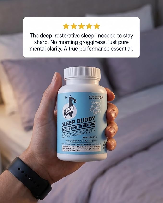 Sleep Buddy™ Natural Sleep Aid for Adults - Yale-Clinician-Curated 8 Ingredient Sleep Formula with Melatonin Ashwagandha GABA 5-HTP &amp Passionflower - 60 Capsules 30 Servings