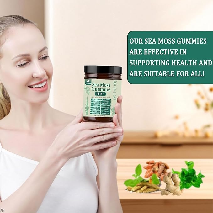 Sea Moss Gummies 16-in-1 with Bladderwrack &amp Burdock Root - Organic Irish Sea Moss Supplement for Immune Support Digestion Energy - Vegan Non-GMO 30 Chewable Gummies