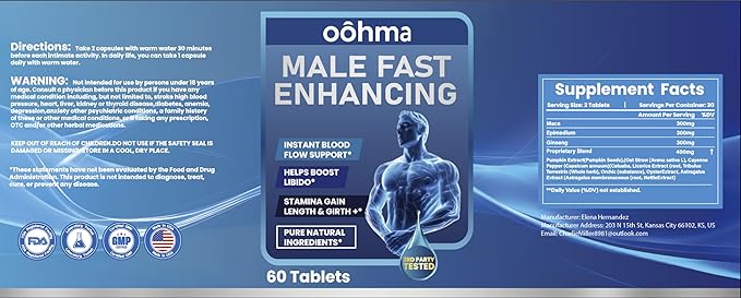 New Male Enhancing Supplement Designed to be Fast Acting for Blood Flow to Gain Length &amp Girth + Stamina Maca Epimedium and Other Natural Ingredients 3rd Party Tested Supplement 60 Tablets