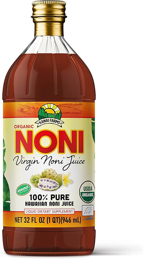 Virgin Noni Juice - 100% Pure Organic Hawaiian Noni Juice - 32oz Glass Bottle