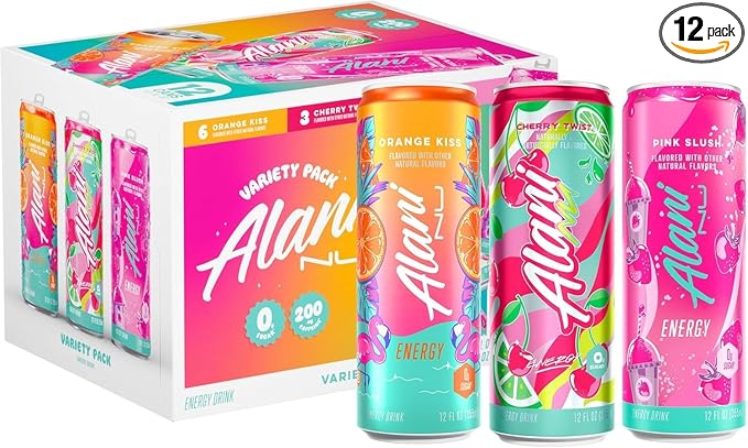 VARIETY PACK CHERRY TWIST PINK SLUSH ORANGE KISS Sugar Free Low Calorie Energy Drinks 200mg Caffeine Biotin B Vitamins Zero Sugar 10 Calories 12 Fl Oz Cans 12 Pack