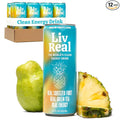 LivReal Clean Energy Drink – Organic Green Tea Caffeine 125mg + L-Theanine 100mg – Real Fruit No Sweeteners or Flavorings – Vitamin C &amp B Complex – Sparkling Pineapple Guava Water – 12 Pack 12 f
