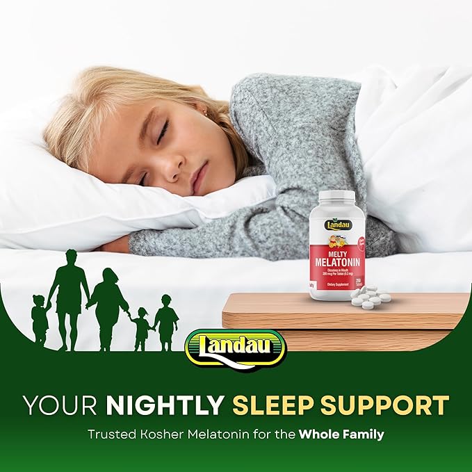 LANDAU 0.3mg-300 mcg Melty Melatonin for Kids &amp Adults – Easy-to-Take Fast-Dissolving Helps You Fall Asleep Faster – Kosher Made in The USA – 250 Tablets Cherry Flavor