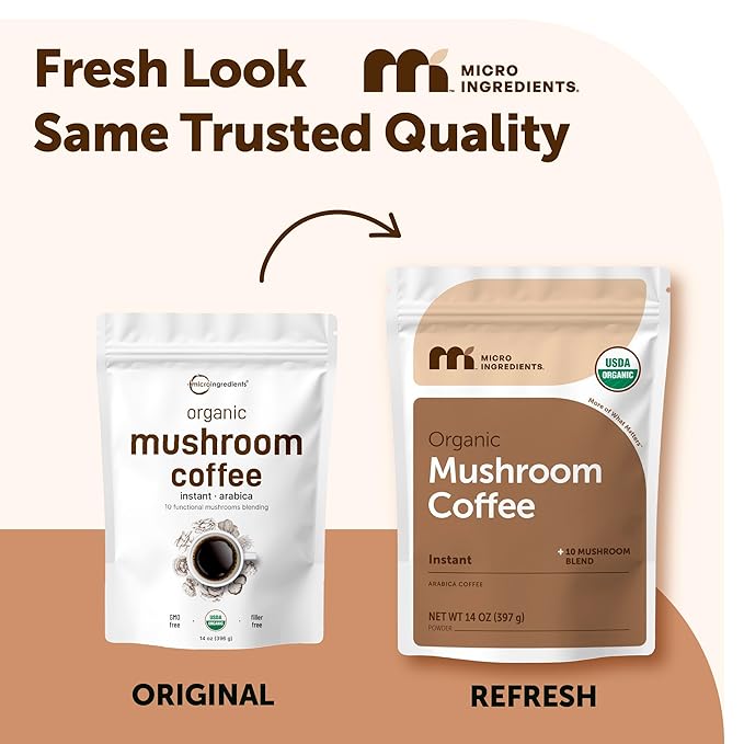 Organic Instant Mushroom Coffee 14 oz | Medium Roast Arabica | 10-Mushroom Blend with Lion’s Mane Reishi Chaga &amp More | Certified Organic | Gluten Dairy Soy &amp Tree Nut Free