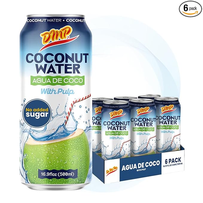 De Mi País Coconut Water with Pulp – Natural Coconut Beverage for Year-Round Hydration Rich in Potassium and Electrolytes No Added Sugars Shelf-Stable Cans – 16.57 oz | 6-Pack
