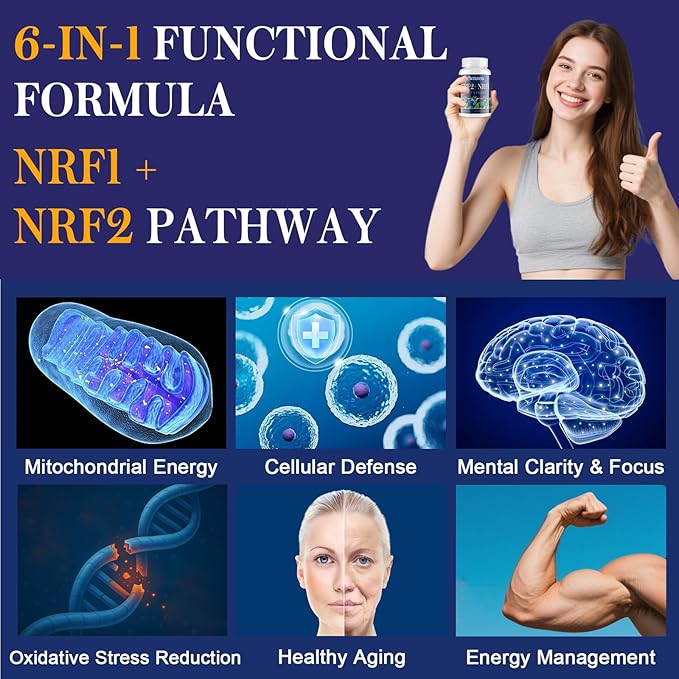 NRF1 &amp NRF2 Supplement 1500mg | Dual Activator with CoQ10 Curcumin Trans Resveratrol &amp Ashwagandha | Antioxidant for Oxidative Stress Wellness Aging &amp Cellular Energy | 60 Capsules (2 B