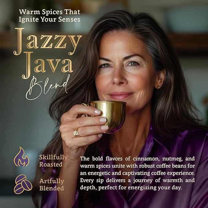 Jazzy Java – Spiced &amp Nutty Flavored Ground Coffee – Organic Medium Roast 100% Arabica Single Origin – Naturally Flavored – by Coffea Flavor