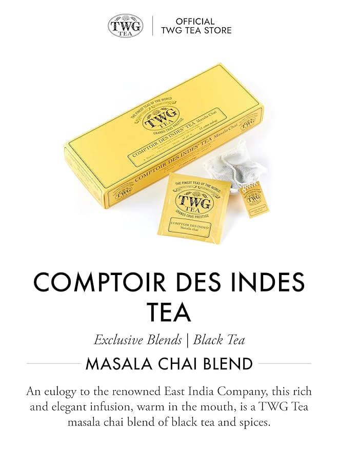TWG Tea | Comptoir Des Indes Tea | Black Tea | Masala Chai &amp Spices | 15 Hand Sewn Cotton Teabags | Gift Set
