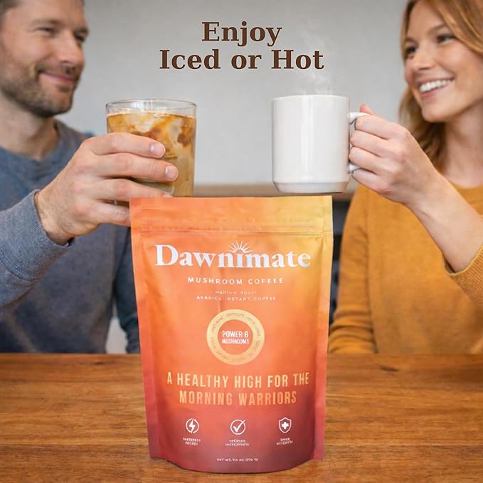 Dawnimate Mushroom Coffee – Tastes Like Coffee Not Too Earthy &amp Still Healthy – Organic Power 8 Mushroom Blend – Including Lion’s Mane Cordyceps Reishi Chaga Turkey Tail &amp More – 30 Serv