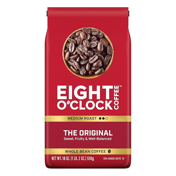 Eight O'Clock Coffee The Original Medium Roast Whole Bean Coffee 100% Arabica Kosher Certified 18 Ounce (Pack of 1)
