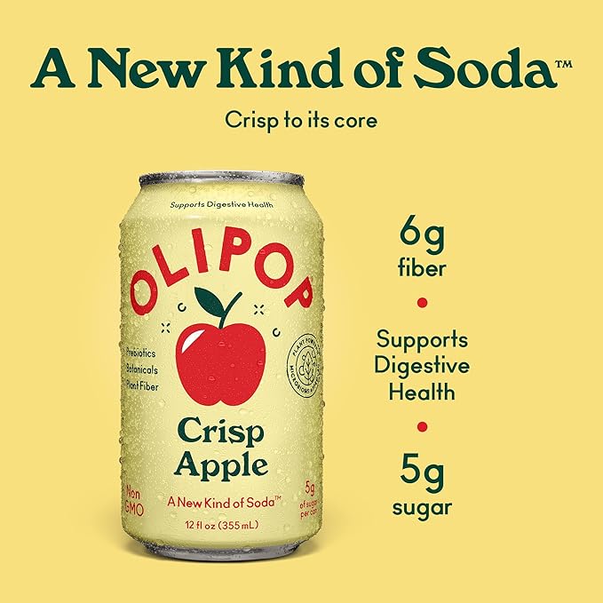 OLIPOP Prebiotic Soda Pop Crisp Apple Pantry Pack Packed with Prebiotics Fiber and Botanicals Gluten Free GMO Free 12oz (12-Cans)
