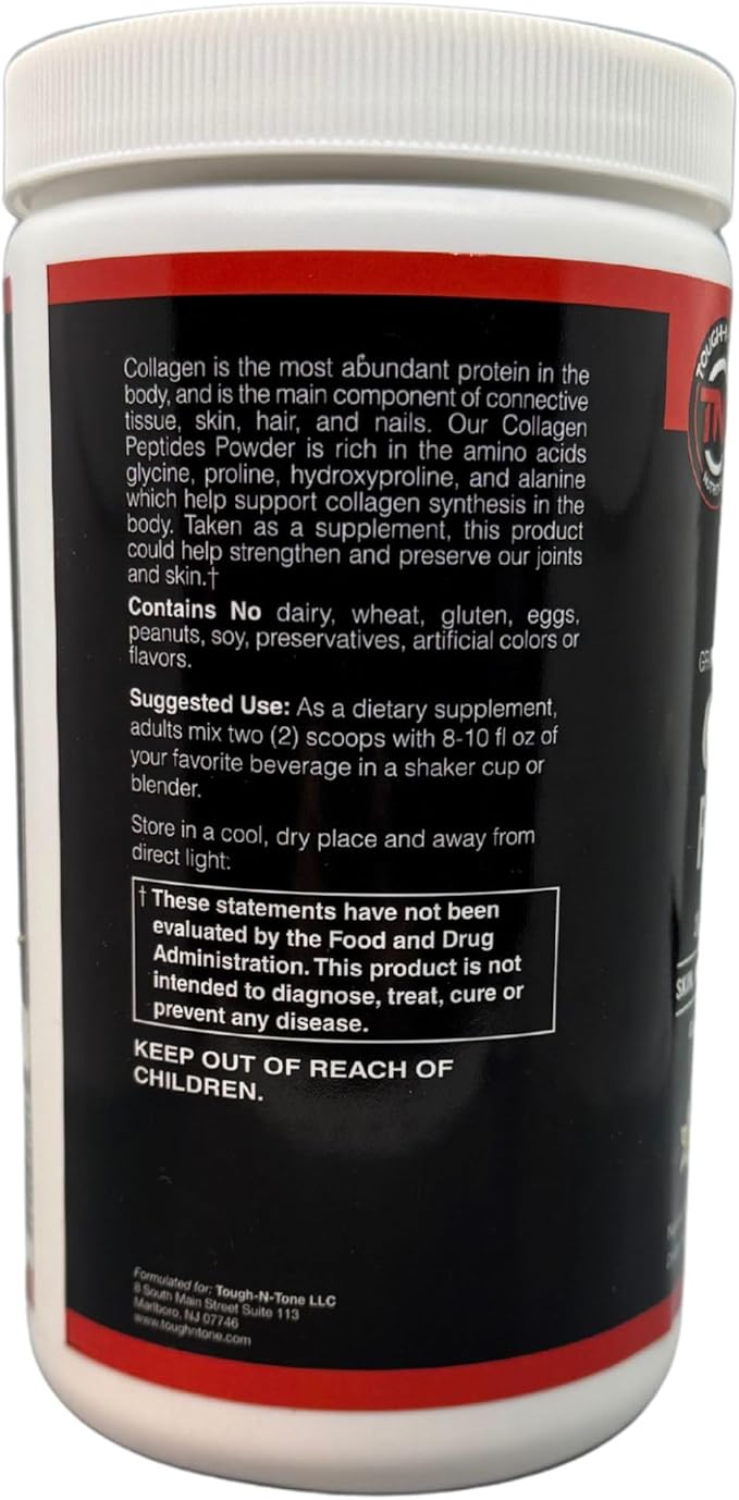 TOUGH-N-TONE Collagen Peptides Powder – Vanilla Flavor – 20g Hydrolyzed Type I &amp III Grass-Fed Bovine Collagen – Non-GMO Gluten-Free Dairy-Free Soy-Free
