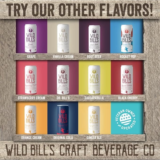 Wild Bill's Black Cherry Soda Classic Craft Soda Pop Soft Drinks Sodas Made with Pure Cane Sugar Caffeine Free NO High Fructose Corn Syrup Gluten Free Vegan Low Sodium 12 Oz 12 Pack