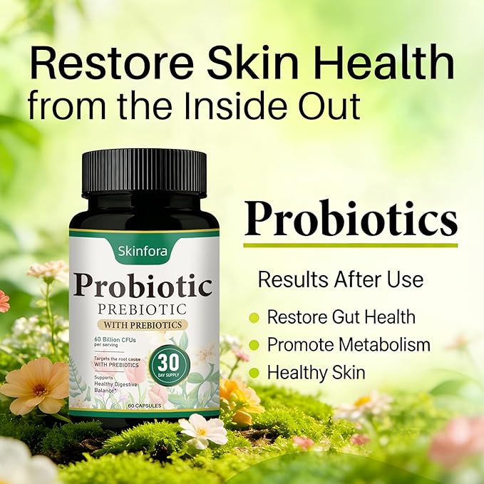 Skin Probiotics Gut-Skin Care Routine Supplement Face Probiotics Non-GMO Vegan - 60 Capsules