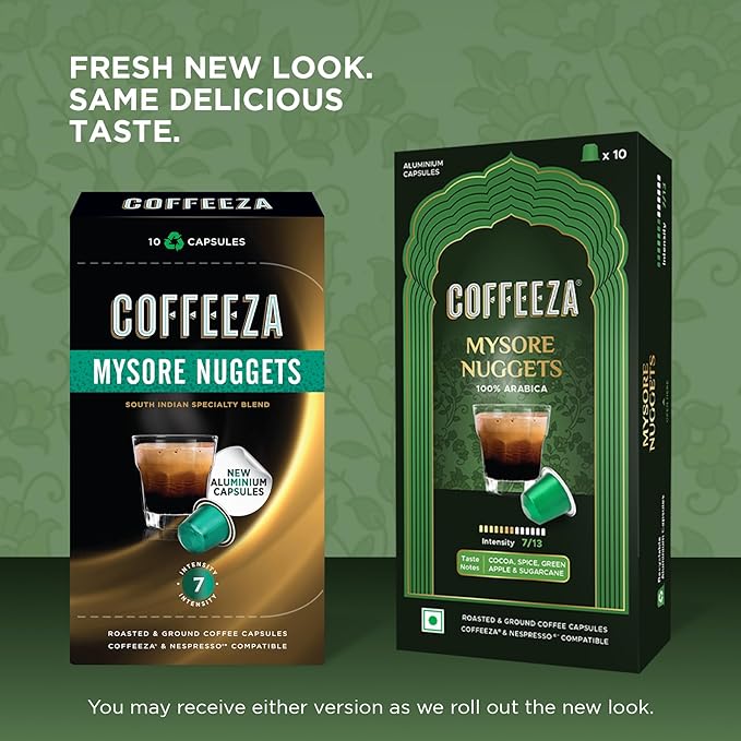Coffeeza (AAA Arabica Grade) Mysore Nuggets Aluminium Coffee Capsules Intensity – 7/10 -(Box of 30)