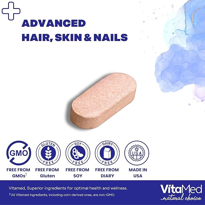 VitaMed Hair Skin &amp Nails – Biotin 5000 mcg Collagen OptiMSM Keratin Hyaluronic Acid &amp Silica | Supports Hair Growth Radiant Skin Strong Nails | Halal Non-GMO Gluten-Free – 180 Beauty
