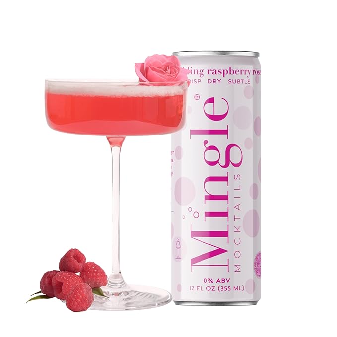 Mingle Mocktails Sparkling Raspberry Rose Non Alcoholic Drinks Alcohol Alternative Pre-Mixed Drinks Made with Real Juice Canned Mocktails or Cocktail Drink Mixer Gluten Free Vegan 12 Pack 12 Cans